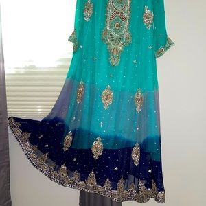 Long Dress for Wedding Event. Shades of blue. Shaadi Sangeet Gaye Holud. SALE